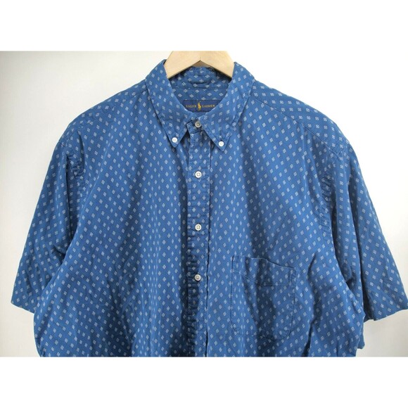 Ralph Lauren Button Down Shirt All Over Print Diamond Men’s XLT Tall Blue - Picture 2 of 9